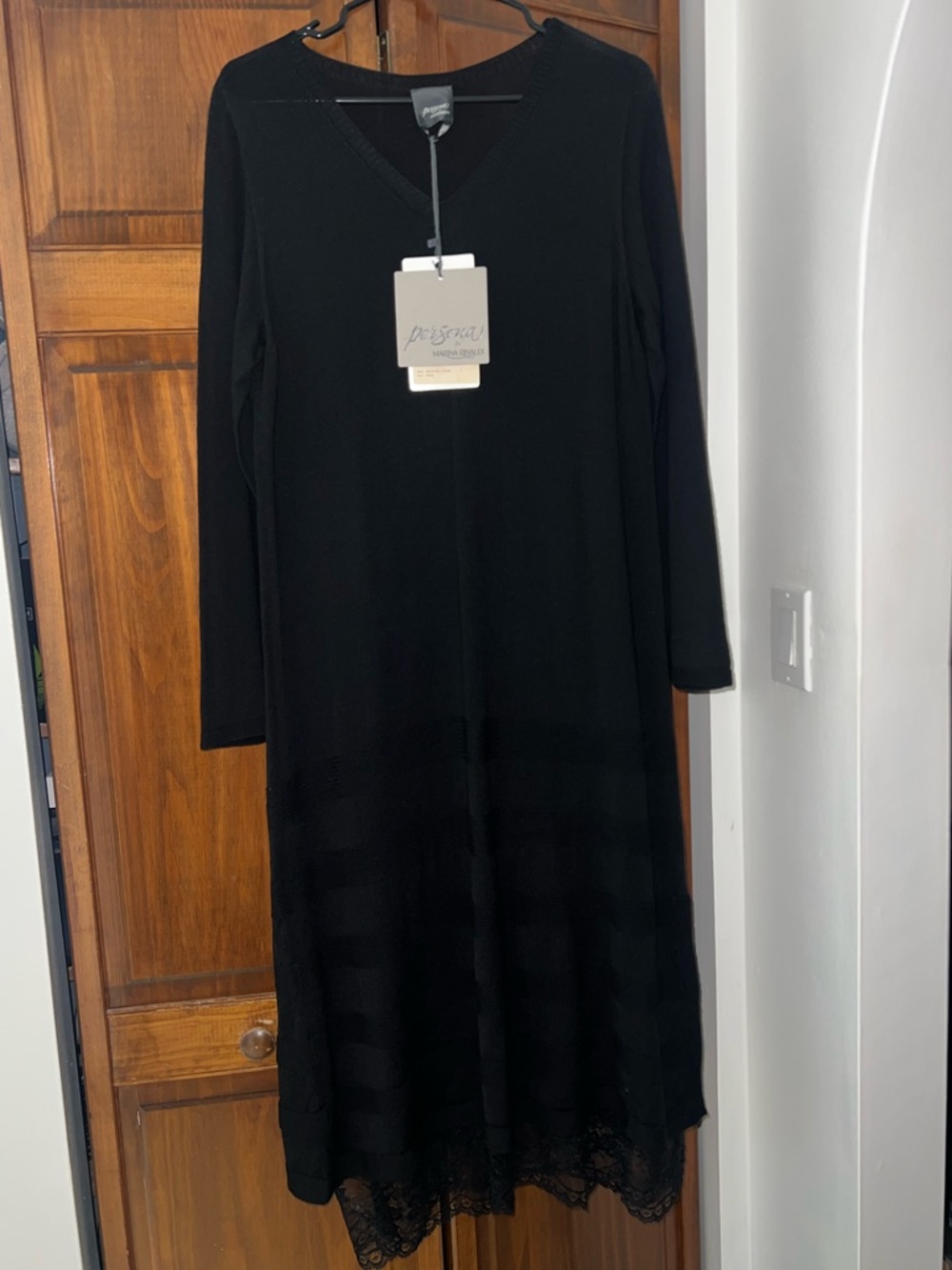 Persona Marina Rinaldi Black V-Neck Long Sleeve Dress with Lace Hem